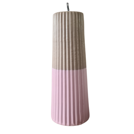 Rustik Lys - Outdoor Stumpenkerze gerillt Pastellrosa / Taupe L Knäuel