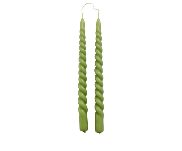 Rustik Lys – Dinner Candle Swirl Olive Green
