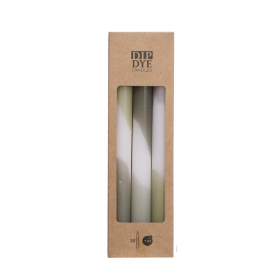 Dinnerkerzen, Dip-Dye-Oliv-Minze, 3er-Pack