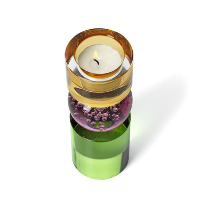 Bazar Bizar - Solar Jewel Theelichthouder – Groen, Lila & Amber Recycled Glas (High)