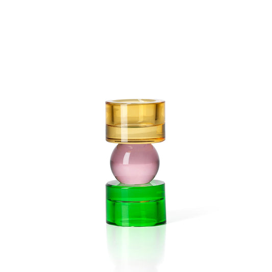 Bazar Bizar Solar Jewel Theelichthouder – Groen, Roze & Amber Recycled Glas (Low)