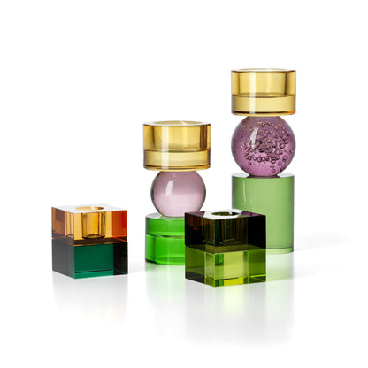 Bazar Bizar - Gem Blocks Kandelaar – Amber & Groen Recycled Glas