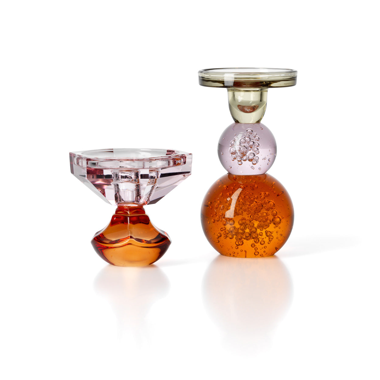 Bazar Bizar - Sunset Bloom Kandelaar – Roze & Amber Recycled Glas