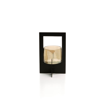 Bazar Bizar Hurricane Framed theelichthouder – Zwart Metaal & Glas (Maat L)