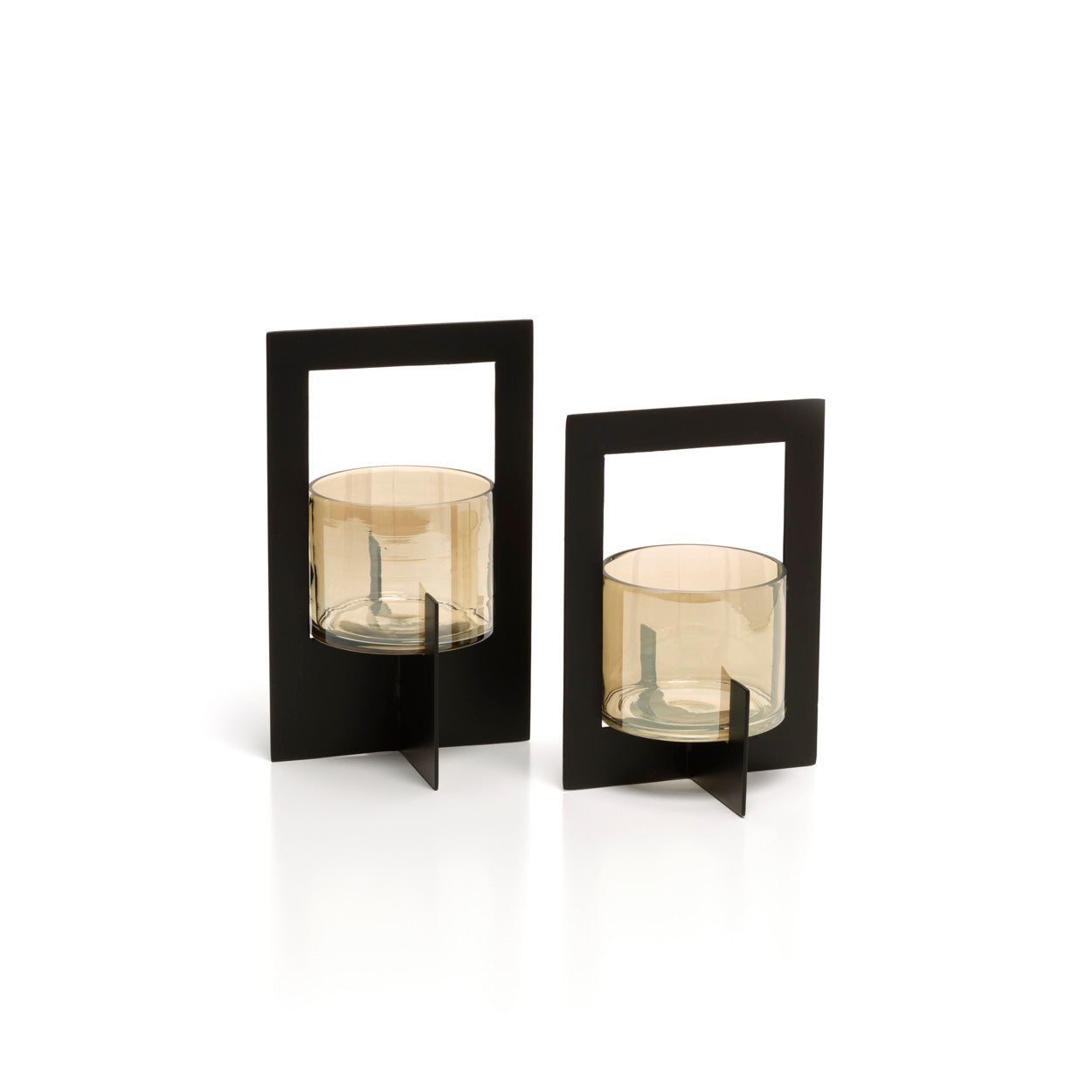 Bazar Bizar - Hurricane Framed Theelichthouder – Zwart Metaal & Glas (Maat M)