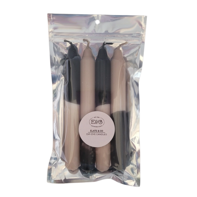 Elate & Co. Dip Dye dinerkaarsen Zwart-nougat 2,2 × 18 cm - 4 stuks