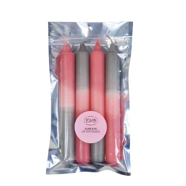 Elate & Co. Dip Dye dinerkaarsen Grijs-roze 2,2 × 18 cm - 4 stuks