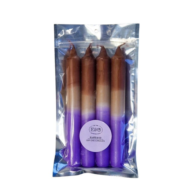 Elate & Co. Dip Dye dinerkaarsen Paars-bruin/beige 2,2 × 18 cm - 4 stuks